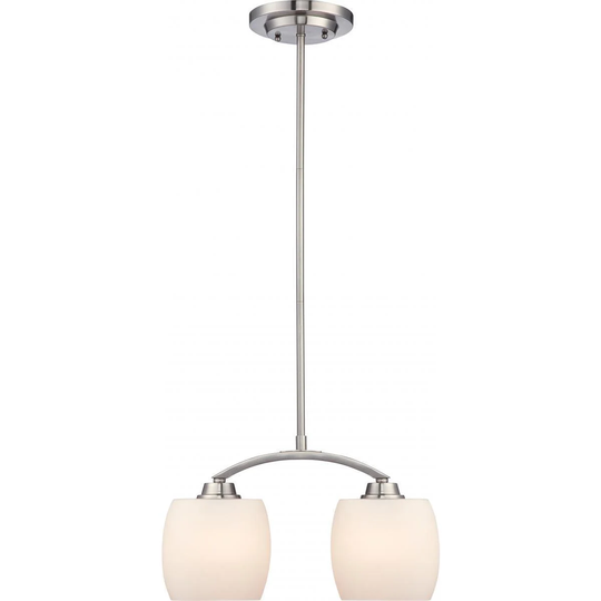 Nuvo Lighting Helium Brushed Nickel 2-light Mini Pendant with Satin White Glass Shades - Pewter - Width 15.00", Height 33"
