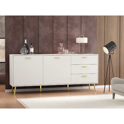 Omaris 69" Sideboard Cabinet, Mid Century Modern Console Storage Buffet Credenza Cabinet With 3 Drawers And 2 Cabinets For Living Room, Kitchen, Ding