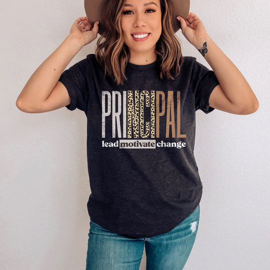 Principal Shirt, Lead Motivate Change Leopard Print School Back To School, New Apparel Tee First Day Of