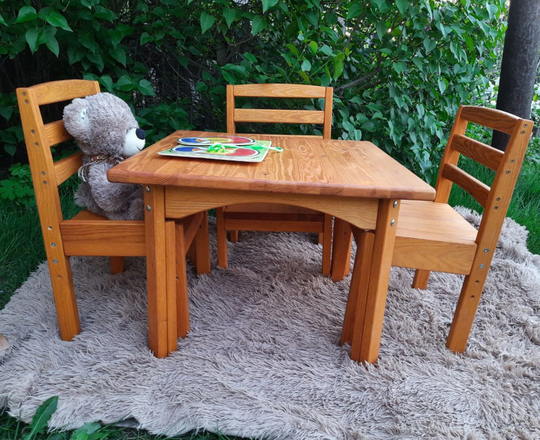 Montessori Table & Chair Set, Adjustable in Height For 3 Positions Child From 1 Year Old, Pastel Kids Room Decor