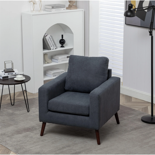 Grey Upholstered Flannel Fabric Accent Chair with Solid Wood Legs
