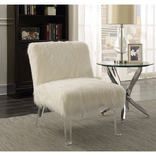 Attractively Accent Chair With Fur, White - 31 H x 31 W x 23.5 L Inches