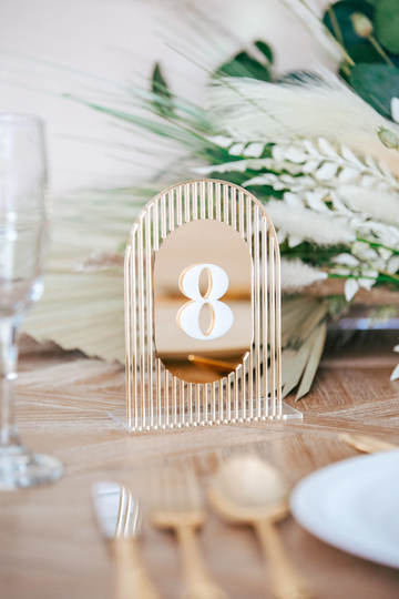Wedding Midcentury Arch Table Numbers Modern Party Event Decor, Acrylic Numbers, Shape Sign | Mcv622