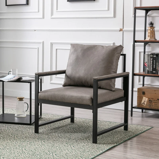 Modern Faux Leather Accent Chair Armchair with Powder Coated Metal Frame for Living Room Bedroom