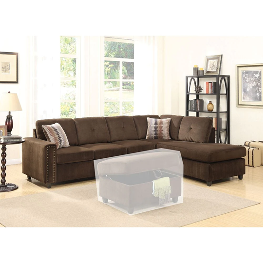 Sectional Sofa w/Pillows in Gray/Beige/Chocolate Velvet