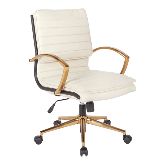 OS Home and Office Furniture Model Mid-Back Faux Leather Chair with Gold Finish in Cream Faux Leather