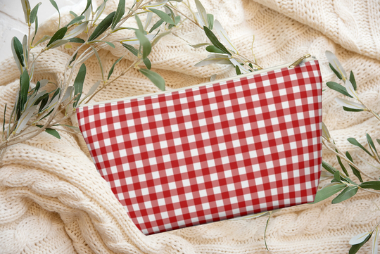 Red Gingham Accessory Pouch, Cosmetic Bag, Pencil Makeup Red Plaid, Small Zipper Travel Accessory Art 2 Sizes
