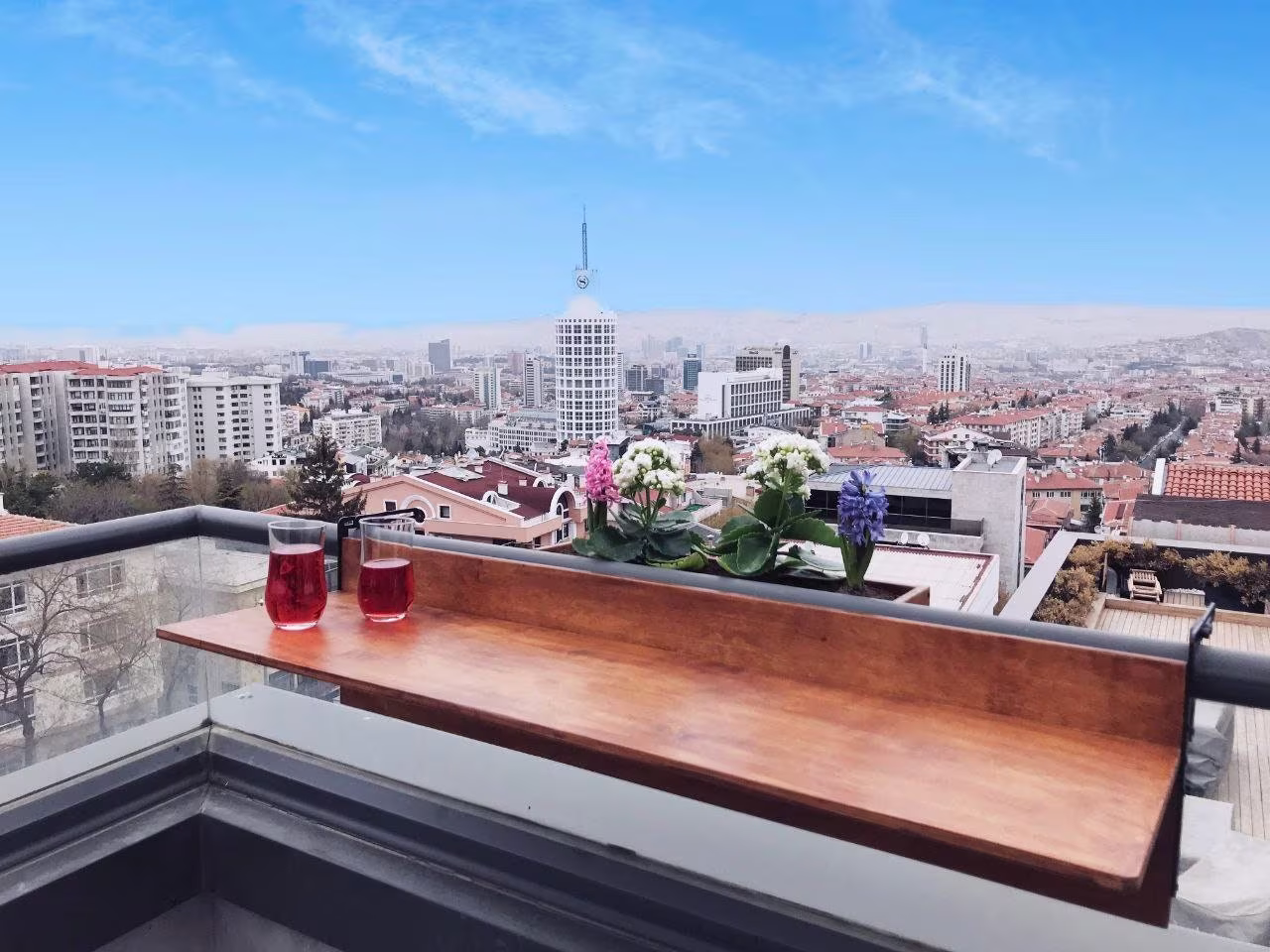 Balcony Bar Table With Flower Box, Wooden Patio Plant Stand, Space Saver, Bar Table For Railing, Terracetable
