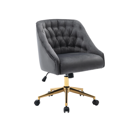 Porthos Home Hattie Tufted Velvet Office Chair, Gold Base With Wheels