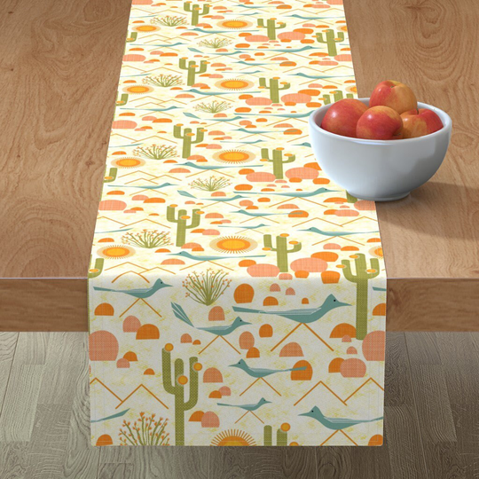 Southwestern Table Runner - Roadrunners & Ocotillo By Vo Aka Virginiao Mid Century Mod Desert Cotton Sateen Spoonflower