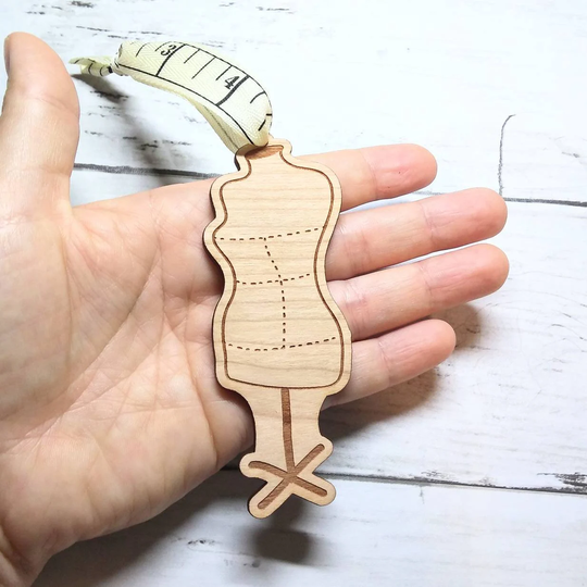 Dress Stand Ornament, Christmas, Solid Wood, Measuring Tape, Seamstress, Custom, Stitching, Quilting, Sewist, Tailor, Fabric, Store