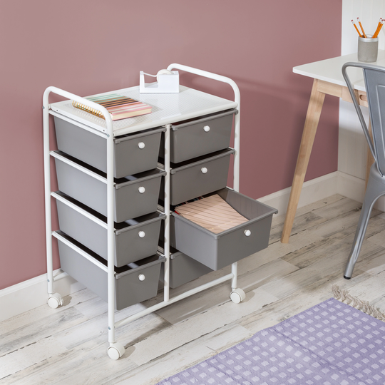 White and Grey 8-Drawer Storage Cart