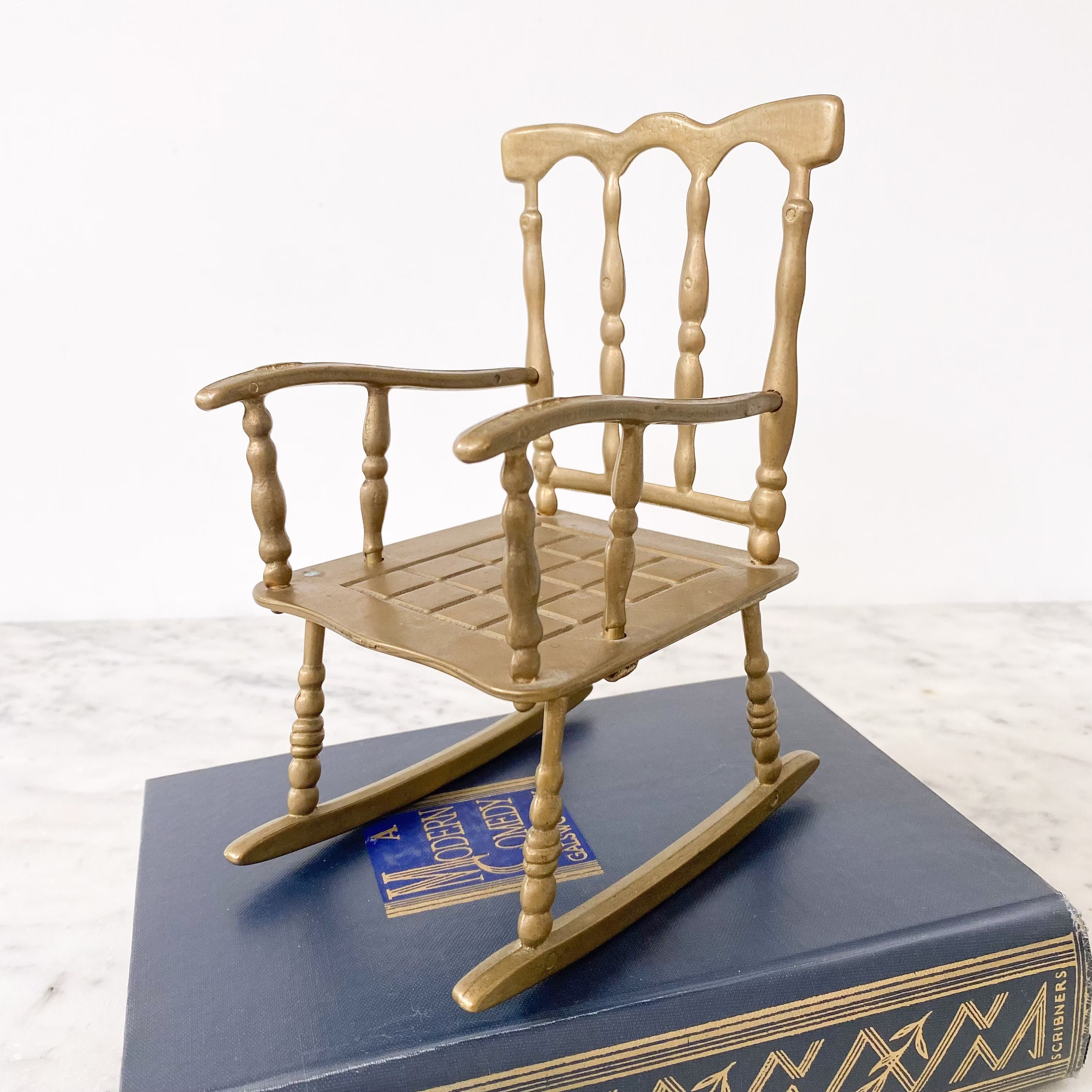 Brass Rocking Chair. Miniature Small Doll Nursery Room Decor. Chair Plant Stand