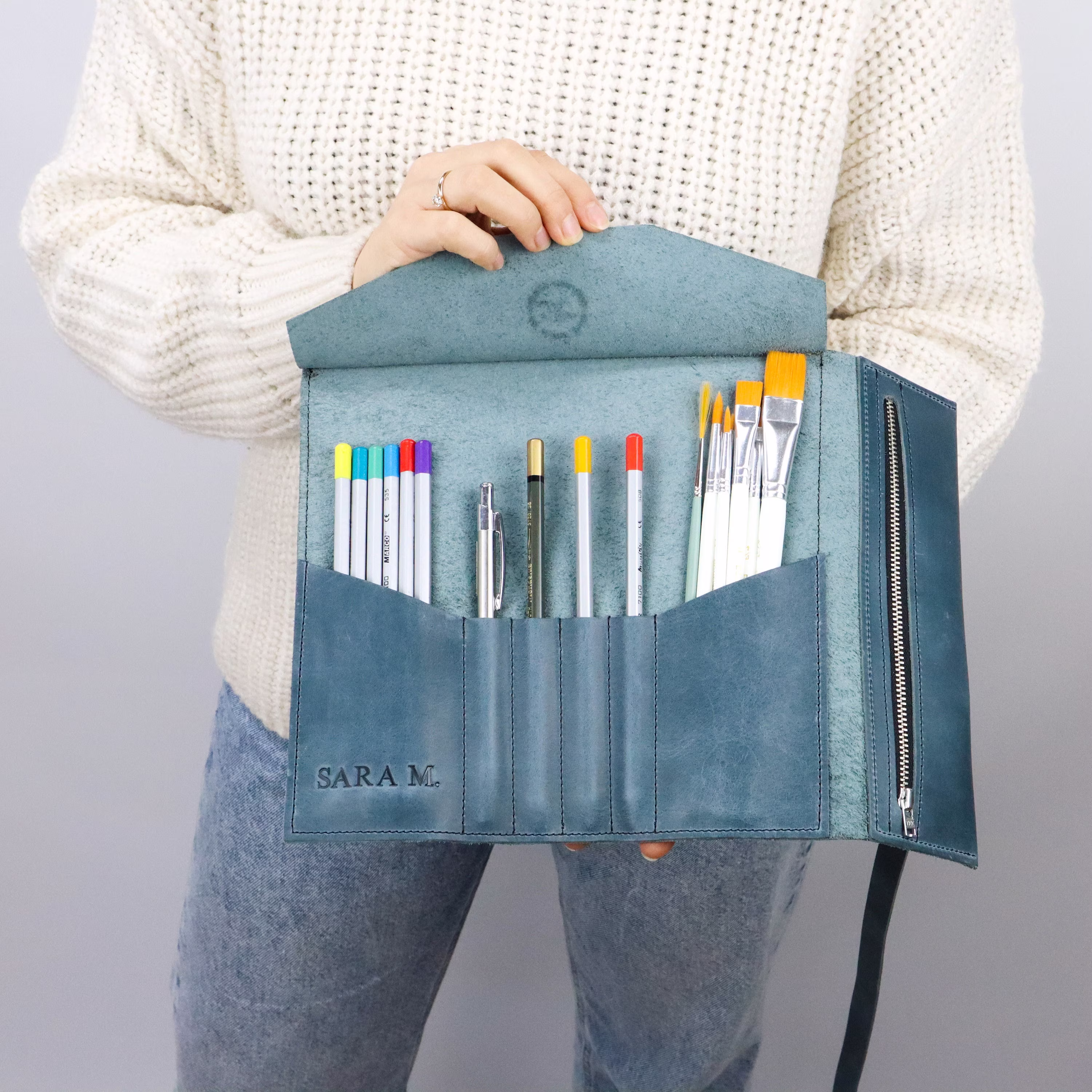 Pencil Roll, Pen Case, Artist Roll, Birthday Gift, Gift For Painter, Leather Personalized Tools Roll