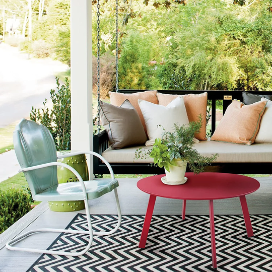 Patio Round Steel Patio Coffee Table, Weather Resistant Outdoor Large Side Table