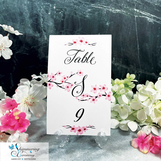 Cherry Blossom Wedding Table Numbers Japanese Party Floral Decor Pink Flower Branches
