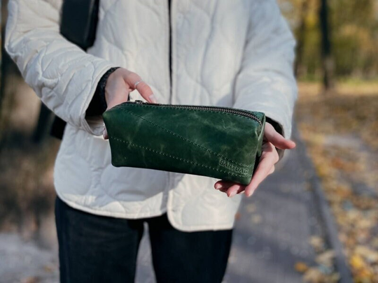 Pencil Case Leather Pencil Personalized Green Makeup Teacher Survival Kit