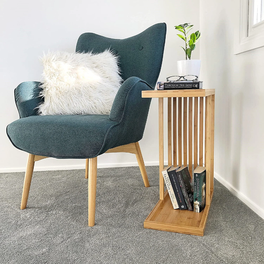Bamboo Wooden Perfect Small Table For Spaces Skinny Nightstand Or Slim Side