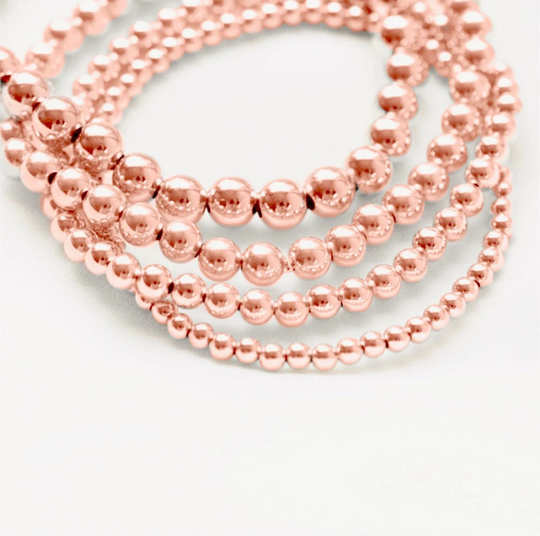 14K Rose Gold Beaded Bracelet - Stackable Stretch Chained With Chain