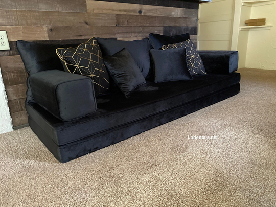 Velvet Black Floor Seating Sofa Living Room Turkish Decor Oriental Floor Set Cushions Japanese Seat Bohemian Furniture Couch Fabric Indoor