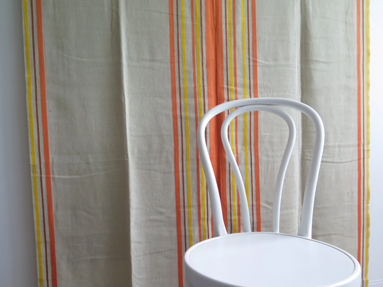 Table Cloth Gray With Orange Yellow Stripes 256 X 132 cm/100.7 51.9 In, Woven Striped Scandinavian Vintage Textiles #5-05-58