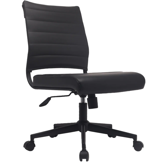 Executive Mid back PU Leather Office Chair Armless Side No Arms Tilt With Wheels and Padded Cushioned Seat on Black Base