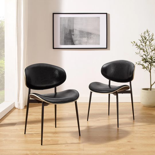 Mid-Century Faux Leather Upholstered Wood Accent Desk Chair
