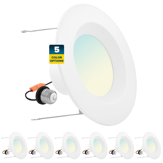 Sunperian 5/6" Recessed Lighting LED Can Light 5 Color Options 14W=90W Dimmable Wet Rated IC Rated 6 Pack