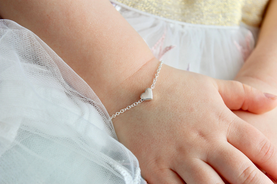 Girls Silver Charm Bracelet With Heart