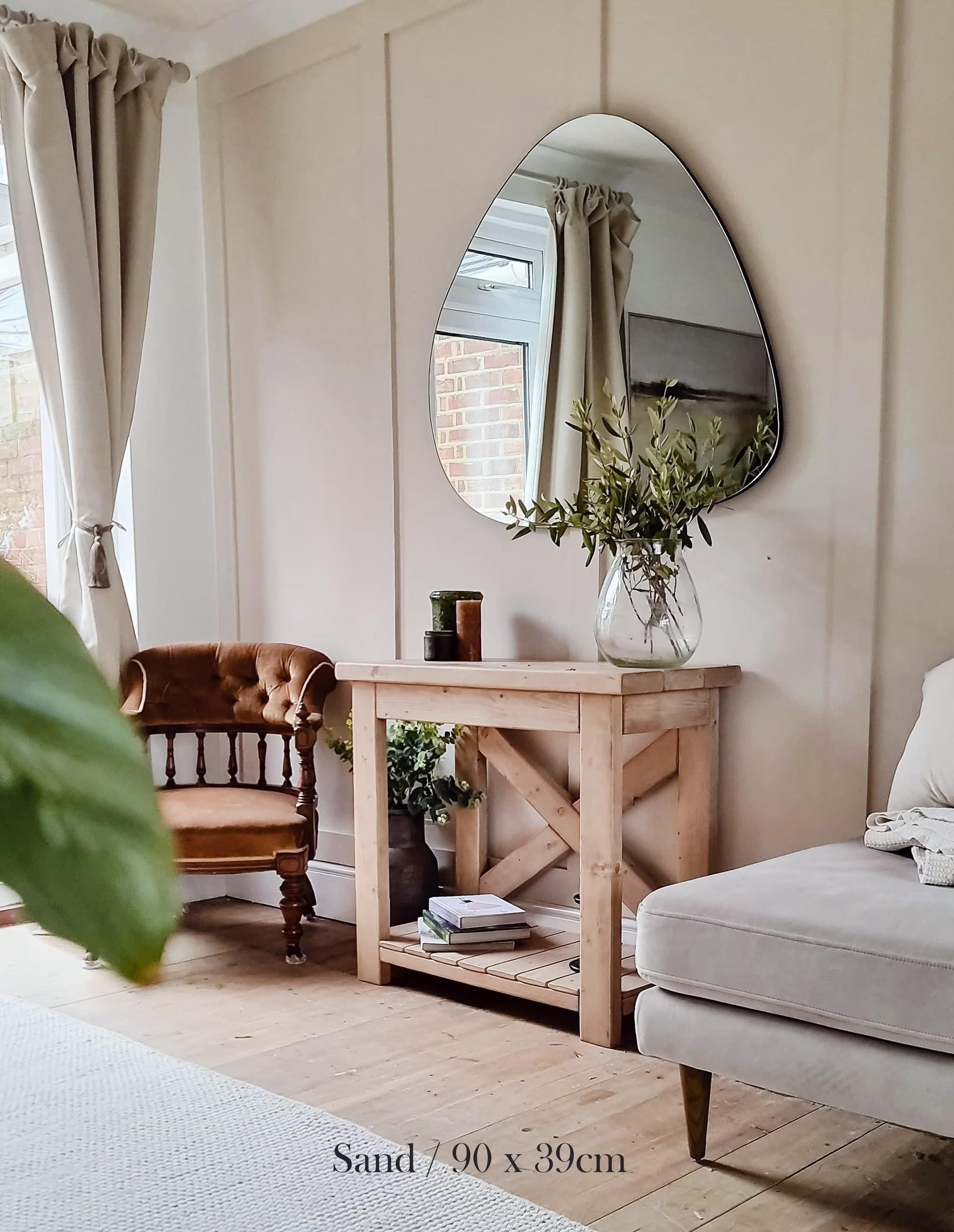 Wooden Console Table - Farmhouse Hall Handmade Rustic Sideboard "The Cross Back'