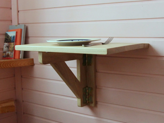 Wall Mounted Table For One - Fold Down Desk Drop Leaf Space Saving Furniture Shelf Floating Warm Wood