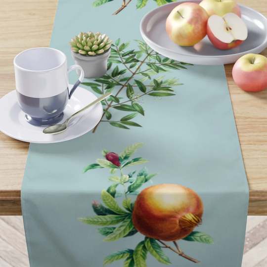 Sky Blue Seder Table Runner Tu B'shevat, Jewish New Year For Trees, Holiday, Jewish Gift, Judaica - Water-Resistan