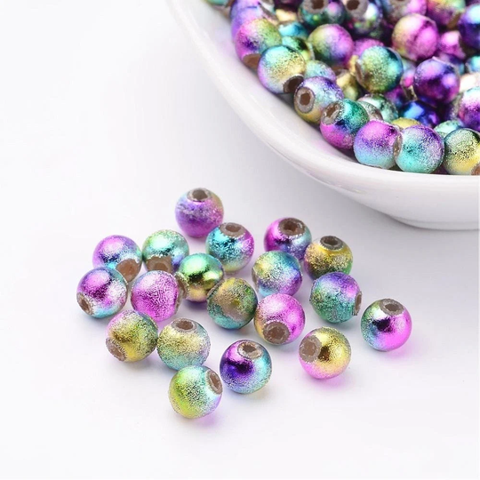 Rainbow 6mm Acrylic Assorted Color Metallic Beads Beads Light Multi Silver Gold Red Purple Mixed Colors