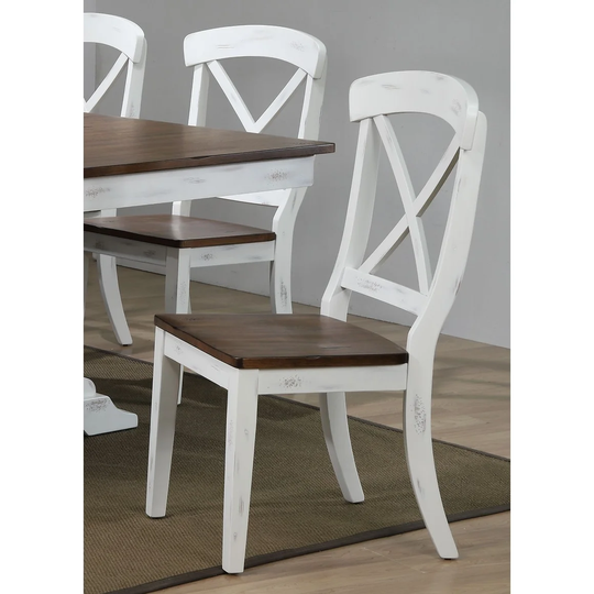 Distressed Cocoa Brown/Cotton White Transitional X-Back Dining Chair