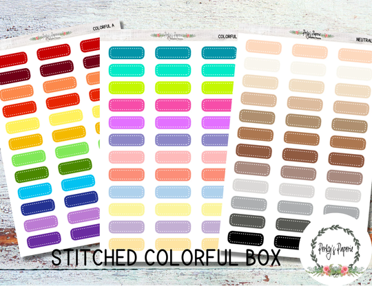 Stitched Quarter Colorful Boxes Planner Stickers For Layering