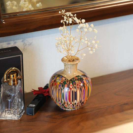 Colored Pencils Mini Vase - Wooden Core Cast in Clear Resin Handmade For Dry Flowers Summer Wind By Henry Le Design
