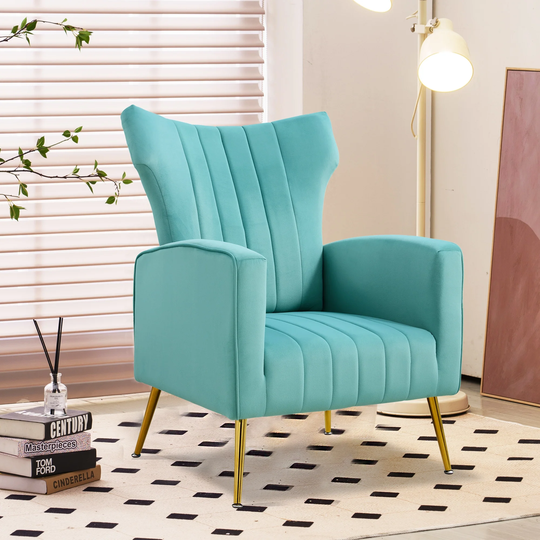 EYIW Modern Velvet Accent Chair with Arms, Wingback Reading Chair, Comfy Upholstered Single Leisure Sofa for Living Room Bedroom