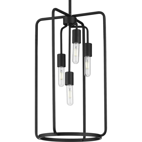 Bonn Collection Four-Light Matte Black Farmhouse Pendant Light - 7.490" x 26.380" x 17.320"