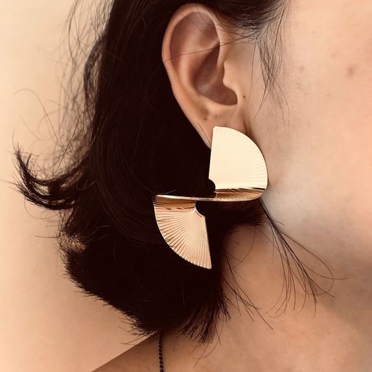 Large Pencil Shaving Shape Statement Earrings, Unique Golden Twist Shave Big Fashion Earrings