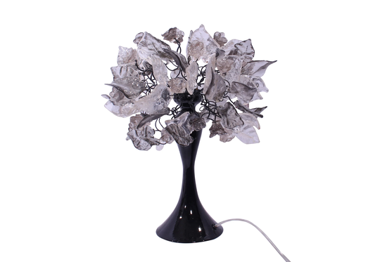 Elegant Bedside Table Lamp, With Gray & Clear Flowers Leaves Desk Decoration Handmade Light For