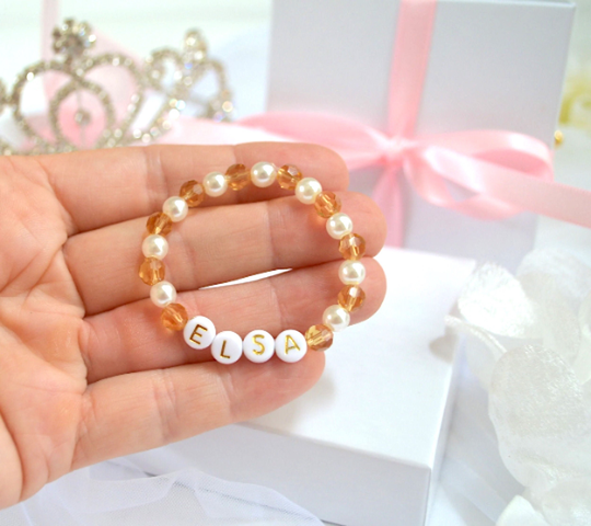Tiny Newborn Baby Bracelet, Infant Name Gold Swarovski Crystal Gift For Girls, Baby Shower Gift, Announcement