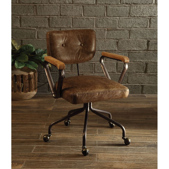 Hallie Office Chair in Vintage Whiskey Top Grain Leather, Brown