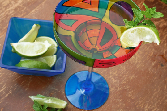 Colorful Margarita Glasses/Hand Painted Fused Glass/Gift Bar/Margarita Lovers/Home Decor/stemware/Funktini Glass/Unique Barware Gift