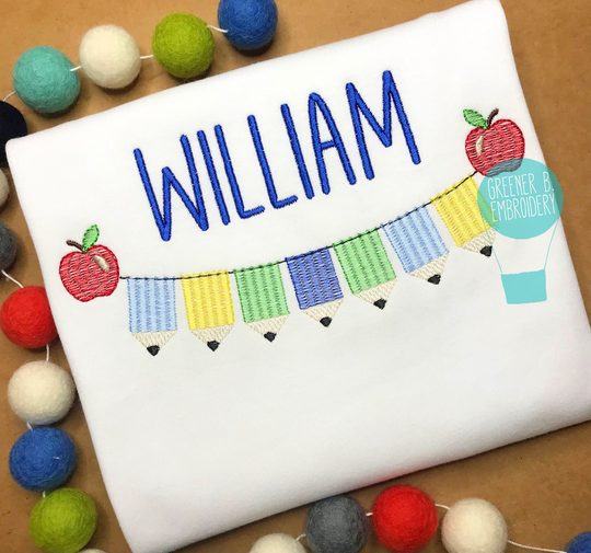 Boy Back To School Shirt/Pencil Swag Bunting Embroidery 1st Day Of First Kindergarten Pre K Outfit