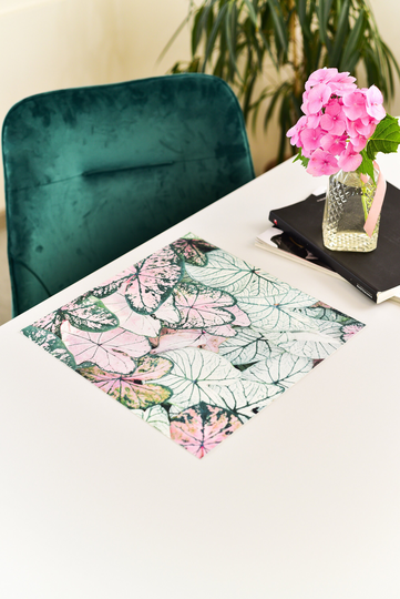 Caladium White Green Pink Floral Table Placemat Set Of 4 Or 6 Pcs. Perfect Gift For Plant Lover Home Decor