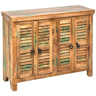 46 Inch Rustic Reclaimed Wood Shutter 4 Door Sideboard Cabinet
