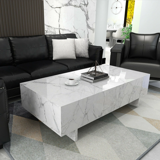 Rectangle High Gloss White Marble Coffee Table 42.5"x20.9"x12.2"