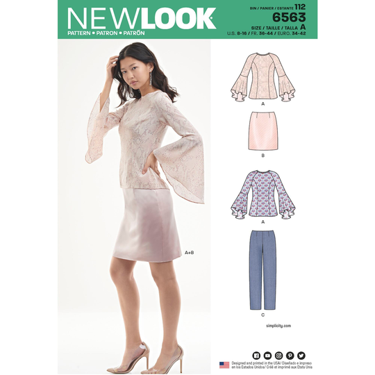 New Look Simplicity Sewing Pattern 6563, Misses Blouse Pencil Skirt Pants, Us Size 8-16, Factory Folded Uncut, Direction Insert Included