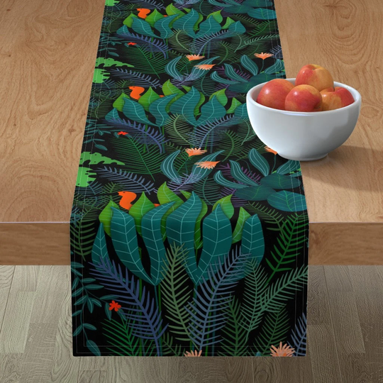 Tropical Jungle Table Runner - Paradise Peek-A-Boo By Emily Schuldt Bird Green Wallpaper Cotton Sateen Spoonflower