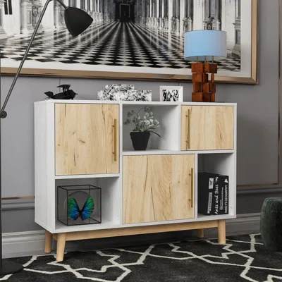 Dewaine Multi-purpose Storage Cabinet With Display Stand And Door, Entrance Channel, Modern Buffet Or Kitchen Sideboard, Tv Cabinet, White And Oak